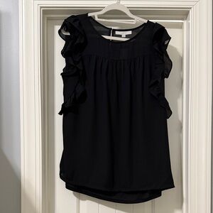 NWT LOFT Black Ruffle Sleeve Blouse Size XL